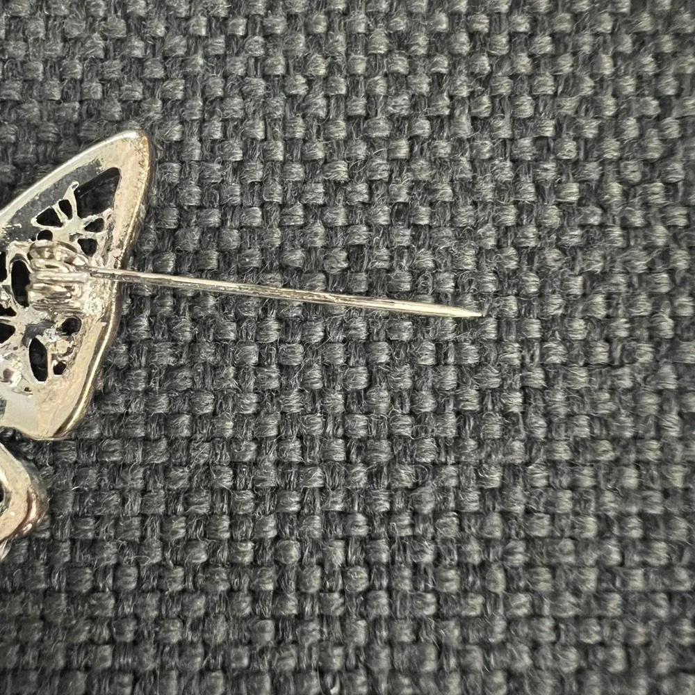 Vintage Silver Tone Marcasite Butterfly Brooch Pin 2 Inch Cottagecore
